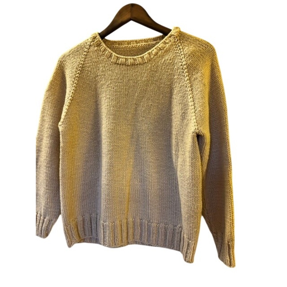 Handmade Beige Chunky Knit Raglan Sweater Crew Neck Pullover Neutral